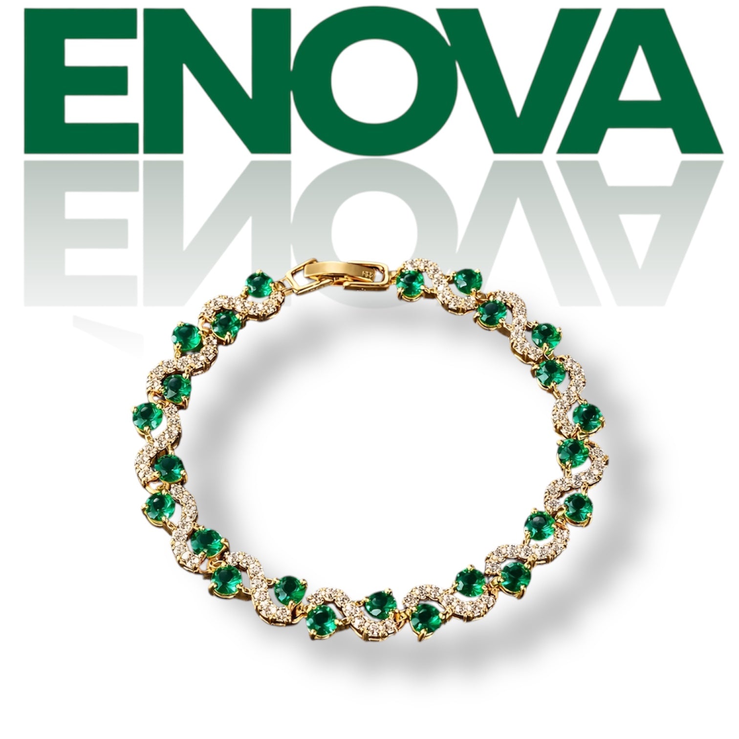 ÉNOVA Gold Wave Bracelet-Emerald Green