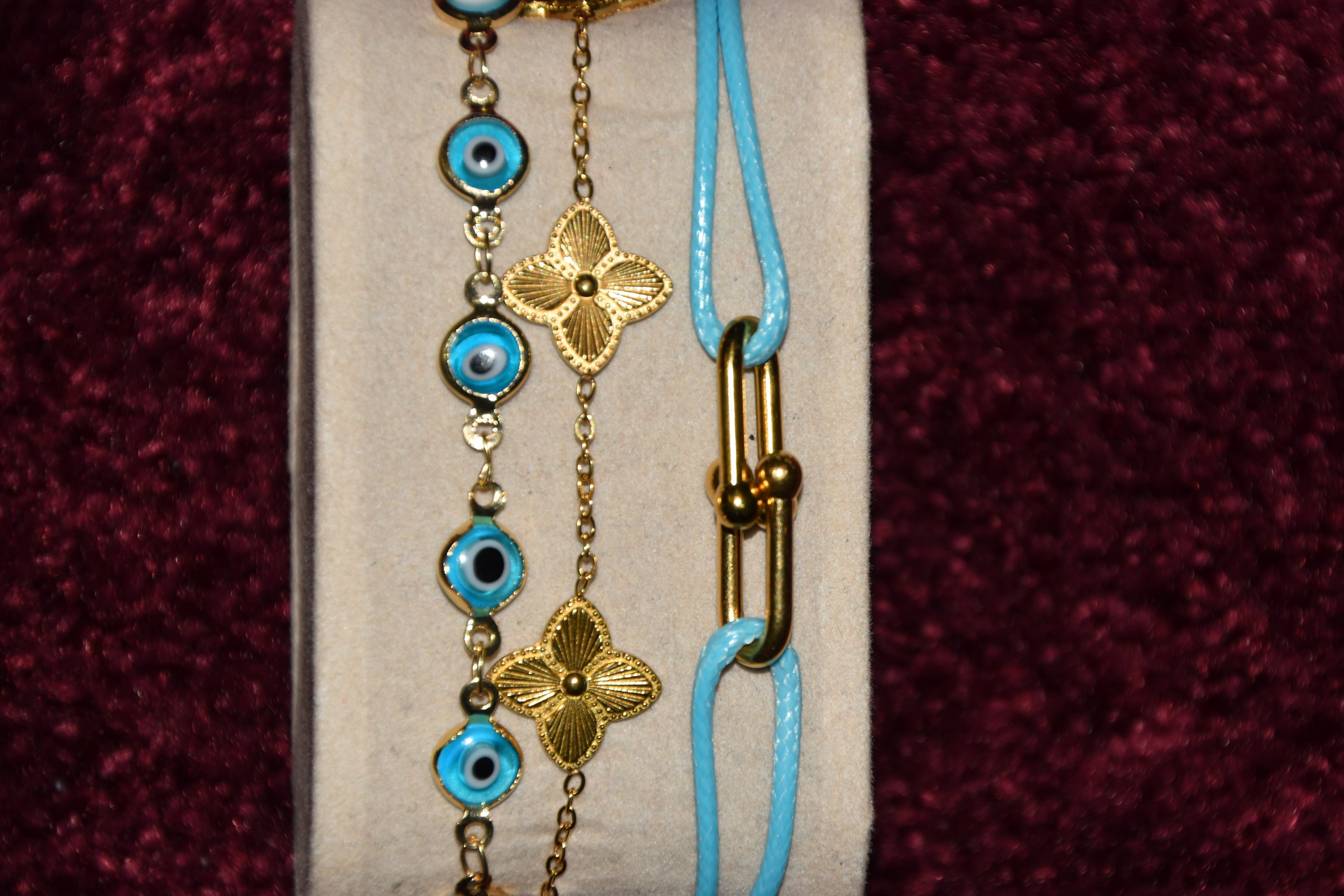 Twist Cord Bracelet Gold - Baby Blue