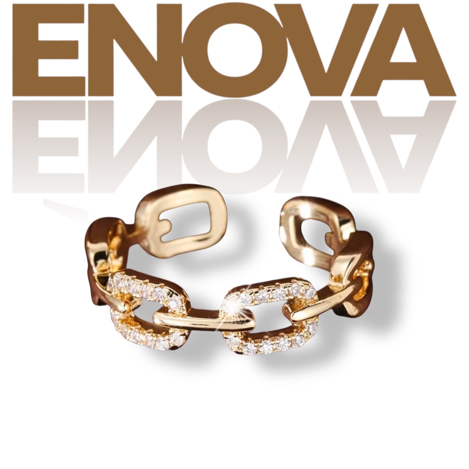 ÉNOVA Crystal Chain Ring - Gold
